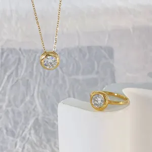 Personalized 14k Real Gold 1ct Moissanite Rings Oem Odm Round Bezel Set Moissanite Diamond Fine Soild 585 Gold Ring