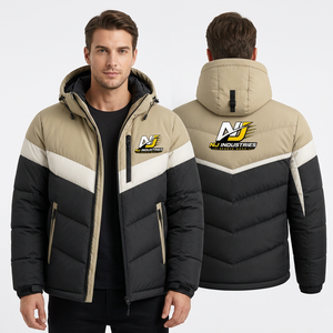 Chaqueta Acolchada con Capucha para Hombre, Diseño Color Block, Cortavientos, Deportiva, Cierre de Cremallera, Relleno Grueso de Poliéster - Product Image 1