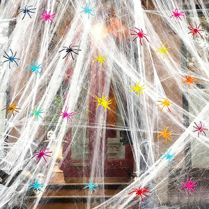 Pafu Halloween Stretchable <strong>Spider</strong> Web Cotton Multicolor <strong>Spiders</strong> <strong>Fake</strong> Cobweb Haunted House Yard Outdoor Halloween Party Supplies - Product Image 3