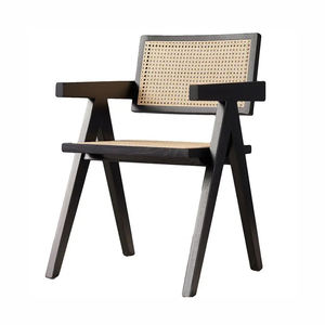 Wholesale Cheap Price Restaurant Armchair Ash <b>Black</b> Cane Wood <b>Dining</b> Room <b>Chairs</b> With Rattan Seat - Product Image 1