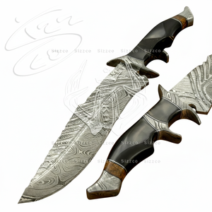 Cuchillo Bowie de Acero de Damasco Hecho a Mano OEM Personalizado - Cuchillo de Caza Profesional con Funda de Cuero y Empuñadura Ergonómica de Cuerno, Ideal para Regalo - Product Image 1