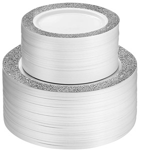 <span class=keywords><strong>Assiette</strong></span> jetable en plastique rigide PS blanc de 7 pouces, bord doré, design ajouré, moderne et minimaliste, pour dessert/dîner, vaisselle d'exportation, lot de 6 - Product Image 5