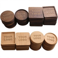 Sous-verre en bois massif réutilisable en noyer noir et hêtre pour tasses à thé et café, avec logo gravé sur mesure, 8,8x8,8cm 10x10cm