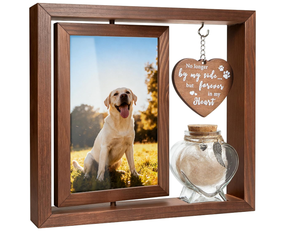 <span class=keywords><strong>Cadre</strong></span> photo commémoratif rotatif en bois pour animaux de compagnie avec urne en verre en forme de cœur, cadeau de commémoration pour la perte d'un chien ou d'un chat, pour le stockage des poils et des cendres - Product Image 1