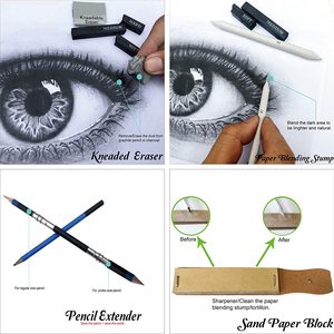 Ensemble <span class=keywords><strong>de</strong></span> 34 crayons à dessin et à croquis dans un étui en nylon pour le dessin et le croquis avec un bloc A5, 100 pages et divers accessoires - Product Image 6