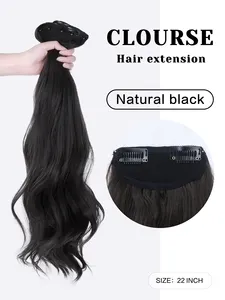 Extensões naturais do cabelo preto 20 polegadas Clipe em Hairpiece tamanho ajustável onda longa extensões de cabelo sintético com 6 clipes seguros