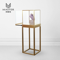 Vitrina de Exhibición de Joyería MASTER con Marco de Acero Inoxidable Dorado, Cubo de 45*45*141cm, Vitrina de Vidrio Templado para Joyería