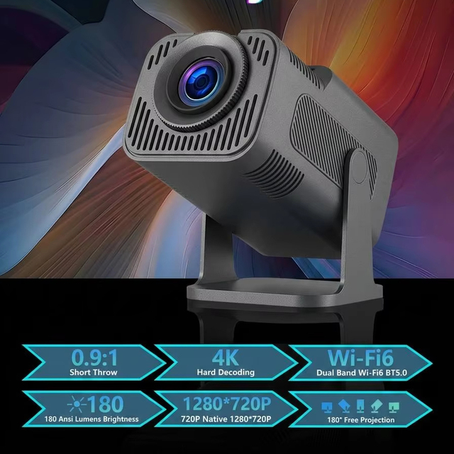 HY320 Mini Portable Smart Projector 300lumens 180 Degree Rotation Auto Keystone & 4K Supported Android 13 Operating System