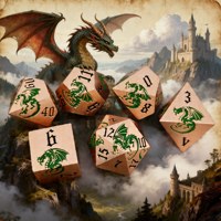 Lot de dés en métal Dragon en laiton antique robuste et écologique, émail vert, polyédriques, 7 pièces, pour D&D et RPG, avec logo personnalisé