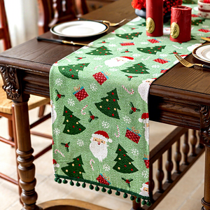 Camino <span class=keywords><strong>de</strong></span> <span class=keywords><strong>Mesa</strong></span> Navideño Rojo <span class=keywords><strong>de</strong></span> Poliéster Hecho a Mano, Impermeable y Antipolvo, con Borlas <span class=keywords><strong>de</strong></span> Papá Noel y Bolas, Decoración <span class=keywords><strong>para</strong></span> Comedor <span class=keywords><strong>de</strong></span> Estilo Occidental - Product Image 1