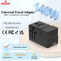 Foxcan 2400W AC Wideworld Adaptateur de voyage 140W GaN Multi Plug Power Adaptateur de voyage universel One USB 3 Type C pour ordinateur portable