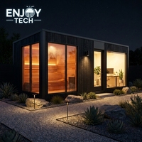 Sauna dan bak mandi air panas berukuran besar dari kayu cedar merah dan hemlock, desain modern, ramah lingkungan, dapat disesuaikan, dengan pemanas listrik, untuk 6 orang.