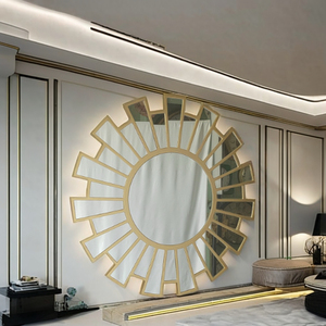 Round <b>Wall</b> <b>Mirror</b> With Brass Frame <b>Lighted</b> Decorative <b>Mirror</b> For Interior Design - Product Image 1