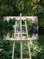 Panneau de bienvenue de mariage transparent en acrylique imperméable pour extérieur avec support - Affichage publicitaire DIY