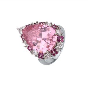 Anello con zirconi cubici a goccia rosa chiaro anelli con fascia per anniversario <span class=keywords><strong>di</strong></span> matrimonio in ottone con taglio a pera - Product Image 5