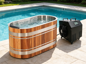 Bain froid moderne en <span class=keywords><strong>c</strong></span>èdre et acier inoxydable en forme de U pour 1 personne, avec refroidisseur 1HP et Wi-Fi, idéal pour la récupération des athlètes - Stock US - Product Image 6