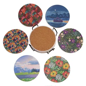 Hot Sale Blumen Stil Keramik Drink Coaster Set mit Kork zurück für Keramik Untersetzer