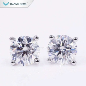 ต่างหูเพชรโมอิสสำหรับผู้หญิง Tianyu อัญมณีแบบกำหนดเอง4ง่าม14K 1CT ทองคำขาว - Product Image 5