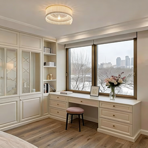 Combiné bureau-armoire en L en bois massif personnalisé BALOM, mobilier de chambre moderne avec étagère ouverte multi-niveaux - Product Image 2