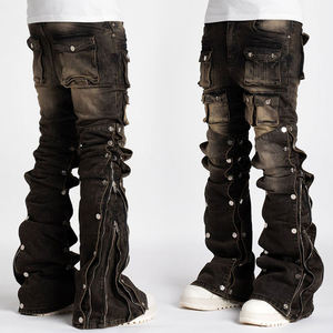 맞춤형 트릴 데님 청바지는 멀티 포켓 조트와 다채로운 인쇄 통기성 힙합 느슨한 헐렁한 청바지에 의해 고민됩니다 - Product Image 1