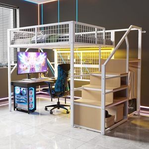 <span class=keywords><strong>Lit</strong></span> <span class=keywords><strong>mezzanine</strong></span> moderne DNF 140x200cm <span class=keywords><strong>avec</strong></span> bande LED, échelle de <span class=keywords><strong>rangement</strong></span>, étagères ouvertes <span class=keywords><strong>et</strong></span> espace sous le <span class=keywords><strong>lit</strong></span> pour enfants <span class=keywords><strong>et</strong></span> adolescents, blanc (sans matelas) - Product Image 5