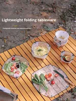 Vaisselle de camping pliable ultralégère en PP transparent de qualité alimentaire : bol, assiette, filtre à café, entonnoir, tasse à eau, fourchette, cuillère