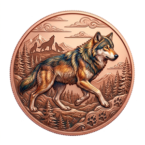 Pièce commémorative en cuivre pur de 1 oz, imprimée UV, motif loup sauvage avec scène de montagne et forêt, relief 3D, médaille de collection - Product Image 1