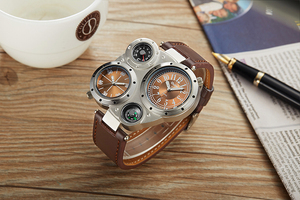 นาฬิกาข้อมือ OULM 9145 ดีไซน์สร้างสรรค์ หลายเขตเวลา สำหรับผู้ชาย  พร้อมเทอร์โมมิเตอร์  <span class=keywords><strong>เข็มทิศ</strong></span>  และตกแต่งด้วยหนัง - Product Image 5