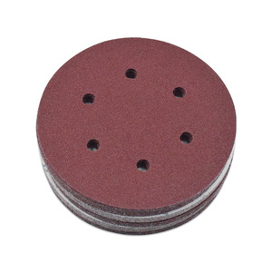 Disque de ponçage floqué 150 mm, 6 trous, adhésif, aluine rouge, grain P100, pour polissage - Product Image 2