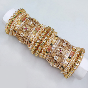 Elegant Designer Kundan Meenakari Pearl <b>Bangles</b> <b>Set</b> Glam Finish <b>Gold</b> Plated Fine Jewelry for Women for wedding and festive wear - Product Image 2