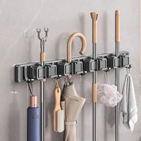 Support mural pour balai en caoutchouc, sans perçage, pour salle de bain, support de rangement amovible, organisateur multifonctionnel, moderne et minimaliste