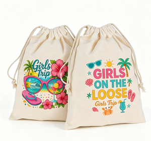 Sacs à cordon personnalisés en toile de coton recyclable 13x18cm - Cadeaux de fête de plage, souvenirs de Luau Hawaï, rangement pour bijoux et maquillage, autocollants - Product Image 2