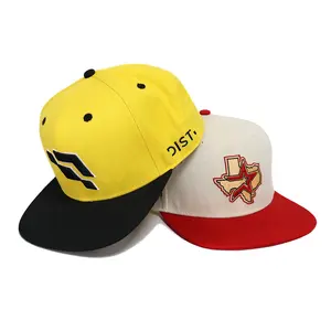 Factory high quality cotton hat Casual Breathable 6 panel red and yellow flat brim snapback cap with logo custom hat