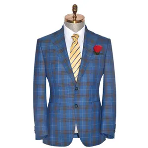 Hot Product bespoke wool fabric custom suit elegant mens suit high quality plaid suit for man wedding