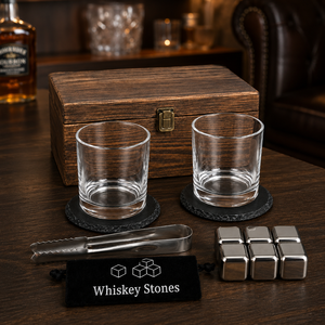 SKYJOY Juego de Regalo de 2 Vasos de Whisky Vintage Ecológicos con Caja de Madera para Grabado Láser y Suministros de Bar - Product Image 6