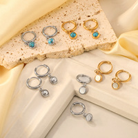 Ensemble de bijoux élégants en acier inoxydable pour femmes, collier avec pendentif turquoise et boucles d'oreilles, plaqué or