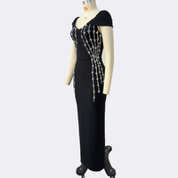 Robe de bal longue noire 2025 à col en V, ornée de diamants faits main, coupe droite, sexy, respirante, antistatique, en Spandex/Polyester, pour cocktail de célébrités