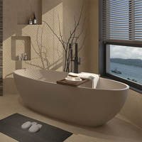 Baignoire autoportante pour hôtel, salle de bain intérieure, en surface solide, pour adultes, avec drain en pierre, écologique