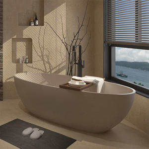 Baignoire autoportante pour hôtel, salle de bain intérieure, en surface solide, pour adultes, avec drain en pierre, écologique - Product Image 4