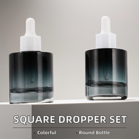 Flacon compte-gouttes en verre cosmétique, boîte carrée personnalisée, capacité 30ml 50ml, flacon compte-gouttes à épaule plate pour sérums et huiles, vide pour remplissage de crèmes