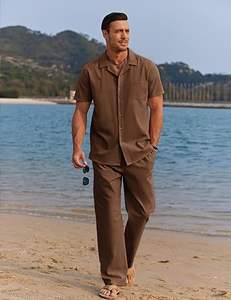 Set <span class=keywords><strong>di</strong></span> abbigliamento Casual da <span class=keywords><strong>uomo</strong></span> più venduto 100% <span class=keywords><strong>camicie</strong></span> <span class=keywords><strong>di</strong></span> <span class=keywords><strong>lino</strong></span> a maniche corte <span class=keywords><strong>pantaloni</strong></span> <span class=keywords><strong>di</strong></span> alta qualità <span class=keywords><strong>di</strong></span> lusso in tinta unita metodo <span class=keywords><strong>di</strong></span> tessitura - Product Image 5