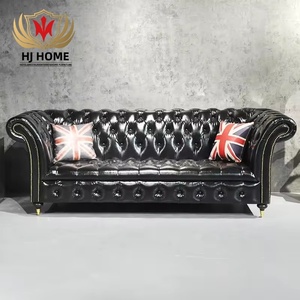 HJ Home Accent phong cách công nghiệp da ngồi nghệ thuật khách sạn cafe sofa Set Bar Retro chesterfield nút chần chừ Bộ ghế dài Aviator - Product Image 5