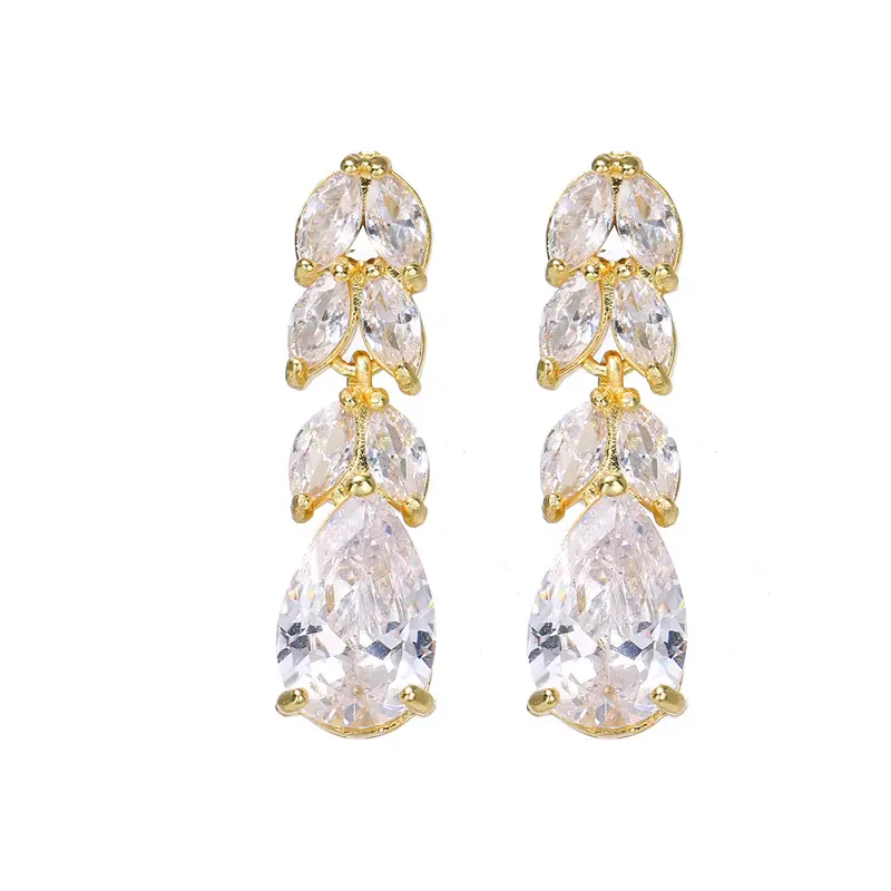 Bông Tai Pha Lê Hình Giọt Nước Zircon Hình Lá Màu Trắng Chất Lượng Cao Cho Nữ Bông Tai Đá Zircon Đám Cưới Cô Dâu