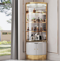 Mueble Bar Triangular Metálico de Lujo con Cristal, Gran Almacenamiento, Aparador Dorado Moderno, Mesa Auxiliar con Estantes y Exhibidor - ¡Oferta Especial!