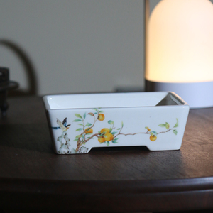 Maceta rectangular de cerámica para bonsái pintada a mano con diseño de frutas y pájaros para plantas de interior - Product Image 2