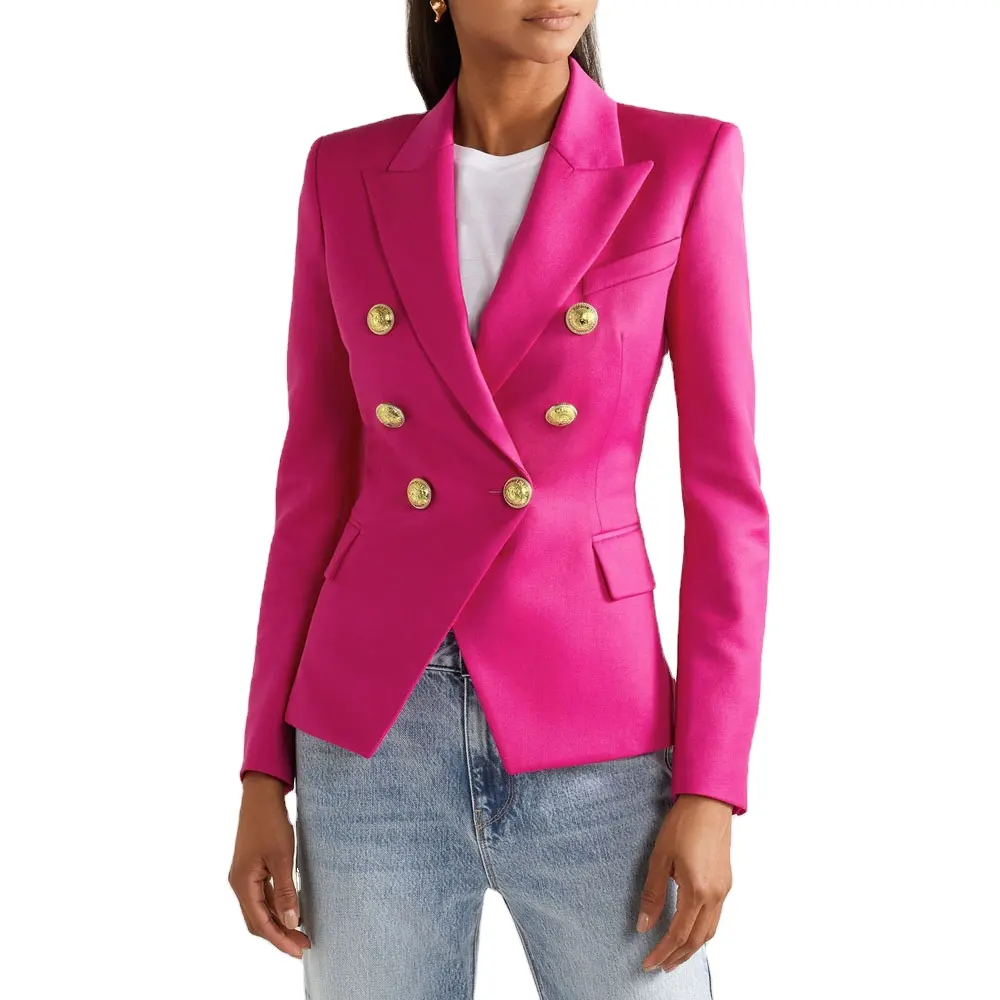 Kadın İlkbahar sonbahar uzun kollu Blazers çift düğme bayanlar ofis tulum Blazer Coats