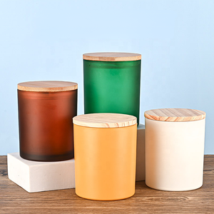 200ML Empty Brown Color Glass Memorial Candle Holder <strong>Cup</strong> for Wedding Home Decoration with Wooden Lid - Product Image 2