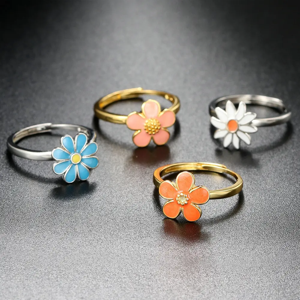 All'ingrosso anello di ansia fiore margherita girevole per le donne con smalto regolabile fiore Fidget Spinner anello Anti Stress gioielli