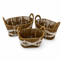 Ensemble de 3 paniers de rangement tissés avec poignées et bandes décoratives blanches pour l'organisation de la maison