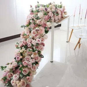 Individuelle künstliche Blume für Hochzeitsdekoration Tisch künstliche Blume Hintergrund Hochzeit künstlicher Blumenläufer